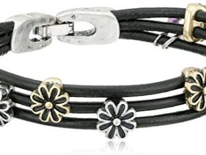 Lucky Brand Two Tone Flower Woven Leather Bracelet