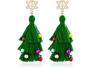 Lightweight Christmas Tree Tassel Beaded Earrings