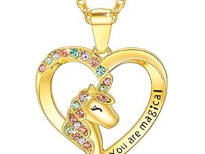 Shonyin Unicorn Necklace for Women Girls CZ Stone Heart Pendant Necklace With You Are Magical Message Christmas Birthday Party Jewelry Gift for Daughter Granddaughter Niece