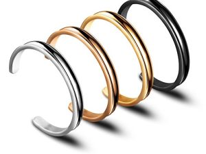 Zuo Bao Hair Tie Bracelet High Polishing Stainless Steel Grooved Cuff Bangle for Women Girls