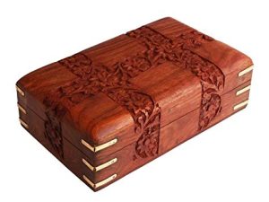 Ajuny Wooden Jewellery Box Hand Carvings Designs Keepsake Storage Organizer Handmade Decorative Trinket Holder Gifts