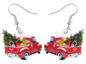 DUOWEI Acrylic Christmas Truck Tree Garland Earrings Drop Dangle Jewelry For Women Kids Teens Festival Gifts