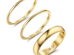 Jstyle 14K Gold Filled Rings for Women Stacking Rings Stackable Thin Gold Rings Simple Plain Pinky Thumb Statement Band Ring Comfort Fit 3Pcs 1mm 3mm