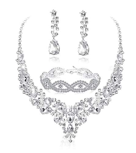 FIASASO Crystal Bridal Jewelry Set for Women Rhinestone Necklace Earrings Bracelet Wedding Bridesmaid FIASASO Crystal Bridal Jewelry Set for Women Rhinestone Necklace Earrings Bracelet Wedding Bridesmaid