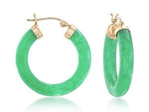 Ross-Simons Jade Hoop Earrings With 14kt Yellow Gold