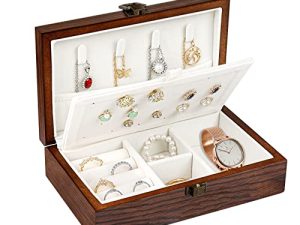 ONESING Wooden Jewelry Box Jewelry Organizer Box Travel Jewelry Case 2 Layers Jewelry Travel Organizer Vintage Jewelry Storage Box for Women Girls