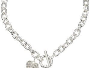 GUESS "Basic Silver Logo Heart and Pave Heart Toggle Pendant Necklace