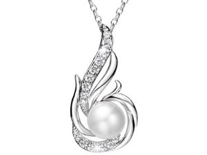 FANCIME Phoenix Pearl Necklace Christmas Gifts 9-10mm Genuine Freshwater Pearl in Sterling Silver June Birthstone Necklace Fine Jewelry Pearl Gifts for Women