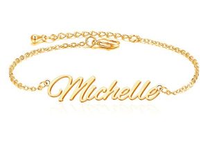 She1001 Personalized Name Ankle Bracelet for Women Custom Initial Link Bar Anklet Bracelet with Any Names 18K Gold Plated Customized Name Jewelry for Girls 6.7”-10.7”