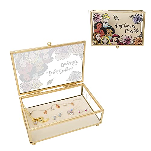 Disney Princess Anything is Possible Gold Trim Glass Jewelry Box Disney Princess Anything is Possible Gold Trim Glass Jewelry Box