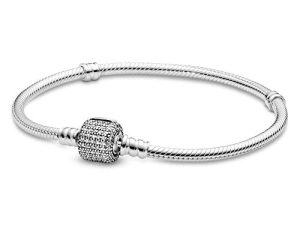 Pandora Jewelry Moments Sparkling Pave Clasp Snake Chain Cubic Zirconia Bracelet in Sterling Silver