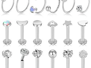 ONESING 12-25 Pcs 16G Tragus Earrings for Women Men Cartilage Earrings Labret Stud Tragus Piercing Jewelry