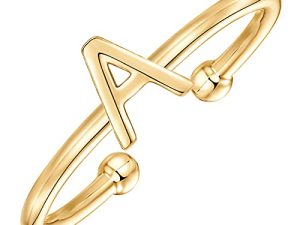 PAVOI 14K Gold Plated Initial Adjustable Ring | Womens Initial Ring | Fasion Ring Women