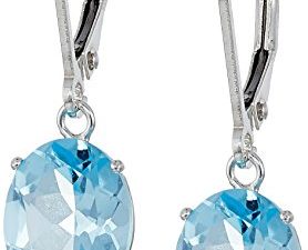 Amazon Collection 925 Sterling Silver 8 x 10mm Oval December Birthstone Sky Blue Topaz Dangle Earrings for Women with Leverbackss