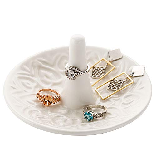 MyGift Decorative White Ceramic Ring Tray for Jewelry MyGift Decorative White Ceramic Ring Tray for Jewelry