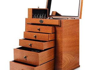 Homde Large Wooden Jewelry Box/Cabinet/Armoire with Lock for Women Girls Ring Necklace (Large)