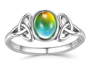 Milacolato Mood Rings With Color Chart Card Sterling Silver Celtic Knot Rings 18K White Gold Plated Body Temperature Color Change Solitaire Stone Ring for Women Girls