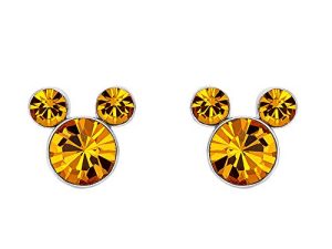 Disney Silver Plate Mickey Mouse Crystal Birthstone Stud Earrings