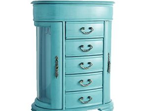 Hives & Honey Daphne Oval Glass Turquoise Jewelry Chest Jewelry Organizer Box Case Mirrored Storage