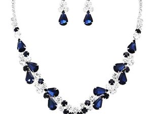 Rosemarie Collections Women's Rhinestone Teardrop Statement Necklace Hypoallergenic Drop Earrings Set