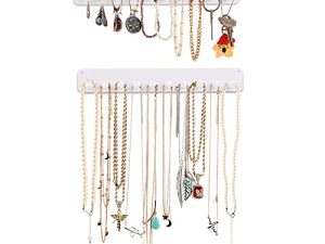 Boxy Concepts Necklace Organizer - 2 Pack - Easy-Install 10.5"x1.5" Hanging Necklace Holder Wall Mount with 10 Necklace Hooks - Beautiful Necklace Hanger also for Bracelets