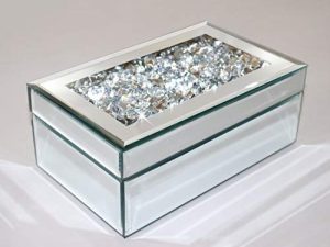 Qmdecor Luxury Silver Crushed Diamond Glass Mirrored Jewelry Box Organizer Storage Jewelry Box For Women