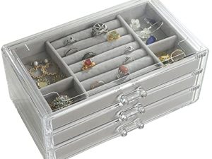 Acrylic Jewelry Boxes For Women With 3 Drawers Stackable Velvet Jewelry Organizer Holder for Earring Bangle Bracelet Necklace Ring Display Case Gift for Girls