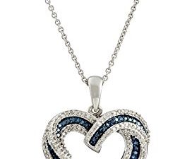 Amazon Collection Sterling Silver Blue and White Diamond Heart Pendant Necklace (1/2 cttw)
