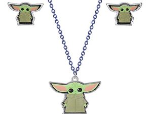 Disney Star Wars The Mandalorian Grogu Fashion Stud Earrings and Necklace Set