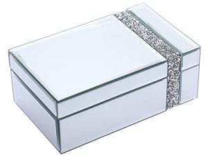 Hipiwe Diamante Glass Jewelry Box Silver Mirrored Trinket Organizer Treasure Chest Box Storage Decorative Box Luxurious Gift for Women Girls