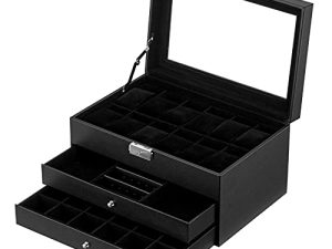 Oyydecor Jewelry Box Watch Box PU Leather Case Organizer Wooden Storage Organizer for Storage and Display Men's & Women's Gift Business (3layers-Black)