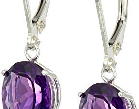 Amazon Collection 925 Sterling Silver 8 x 10mm Oval February Birthstone Amethyst Dangle Earrings for Women with Leverbackss