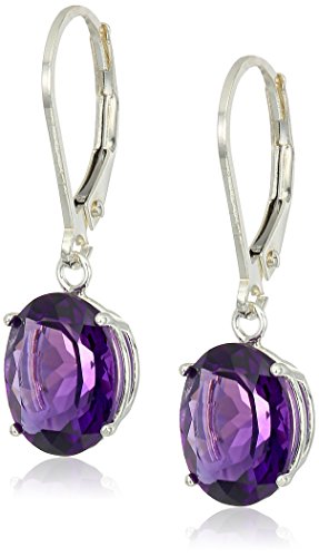 Amazon Collection 925 Sterling Silver 8 x 10mm Oval February Birthstone Amethyst Dangle Earrings for Women with Leverbackss Amazon Collection 925 Sterling Silver 8 x 10mm Oval February Birthstone Amethyst Dangle Earrings for Women with Leverbackss