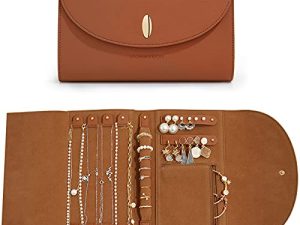 ROWNYEON Travel Jewelry Organizer Case Leather Jewelry Roll Journey Storage Bag for Earrings