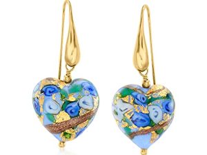 Ross-Simons Italian Murano Glass Heart Drop Earrings in 18kt Gold Over Sterling