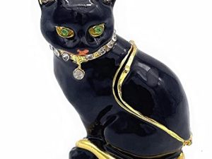 JWT Astyle Luxury Black Cat Hinged Jewelry Box with Crystals.Hand Painted Cat Figurine Trinket Box .Classic Animal Designs.Rings Earrings Necklace Storage Box