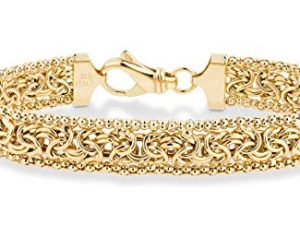 Miabella 18K Gold Over Sterling Silver Italian Byzantine Beaded Mesh Link Chain Bracelet for Women 6.5