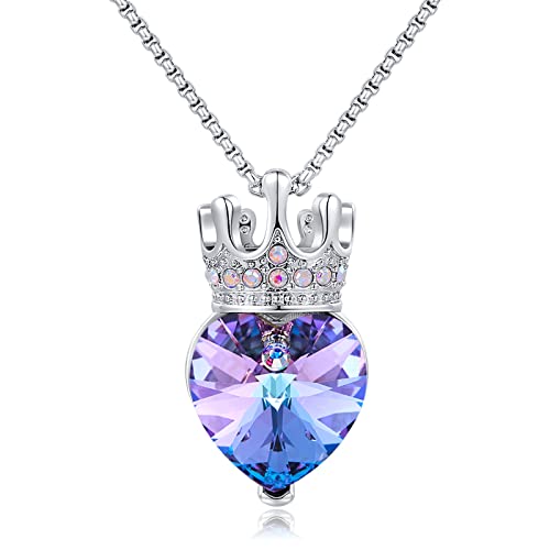 CDE Princess Queen Crown Necklace for Girls Women Love Heart Pendant Necklaces with Birthstone Crystal CDE Princess Queen Crown Necklace for Girls Women Love Heart Pendant Necklaces with Birthstone Crystal