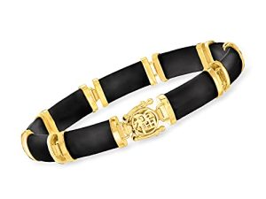 Ross-Simons Black Agate"Good Fortune" Bracelet in 18kt Gold Over Sterling