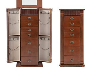 FDW Jewelry Cabinet Jewelry Chest Jewelry Armoire Wood Jewelry Box Storage Stand Organizer with Side Doors 7 Drawers Makeup Mirror