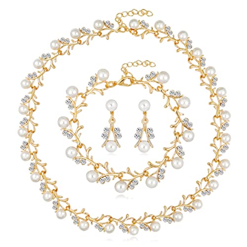 Unicra Pearl Bride Wedding Jewelry Set Crystal Bridal Necklace Bracelet Earrings Sets Rhinestone Choker Necklace Prom Costume Jewelry Set for Women and Girls Unicra Pearl Bride Wedding Jewelry Set Crystal Bridal Necklace Bracelet Earrings Sets Rhinestone Choker Necklace Prom Costume Jewelry Set for Women and Girls