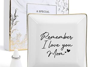 JAUVIE Remember I Love You Mom Ceramic Trinket Tray Mom Birthday Gifts - Ring Holder for Mom from Daughter & Son - Jewelry Tray for Mother