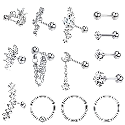 Jstyle 14Pcs Stainless Steel Stud Earrings Set for Women Men Star Moon Snake 16G Cartilage Earrings Set Hypollergenic Screw Back Earrings Helix Piercing Jewelry Jstyle 14Pcs Stainless Steel Stud Earrings Set for Women Men Star Moon Snake 16G Cartilage Earrings Set Hypollergenic Screw Back Earrings Helix Piercing Jewelry