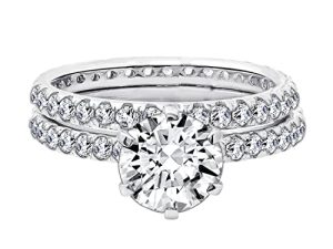 Amazon Collection Platinum or Gold Plated Sterling Silver Round Ring Set made with Infinite Elements Zirconia