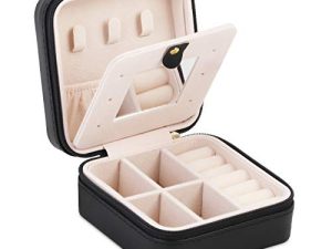 A&A Jewelry Organizer Travel Box - Portable Mirror Jewelry Storage Case Black