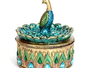 Bits and Pieces - Peacock Keepsake Box - Peacock Art - Golden Jewelry Box
