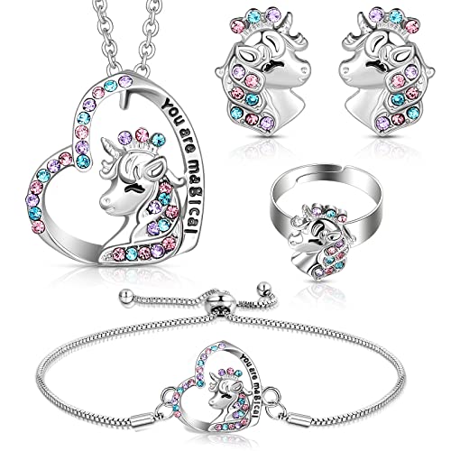 4 Pieces Girls Unicorn Jewelry Set Kids Jewelry for Girls Unicorn Necklace Bracelet Ring Stud Earrings Heart Pendant Necklace Sets for Kids Rainbow Unicorn Jewelry for Women Girls Teens 4 Pieces Girls Unicorn Jewelry Set Kids Jewelry for Girls Unicorn Necklace Bracelet Ring Stud Earrings Heart Pendant Necklace Sets for Kids Rainbow Unicorn Jewelry for Women Girls Teens
