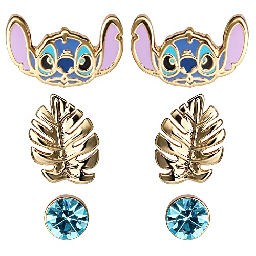 Disney Lilo and Stitch Jewelry for Girls Yellow Gold Plated Crystal Stud Earring Set Disney Lilo and Stitch Jewelry for Girls Yellow Gold Plated Crystal Stud Earring Set