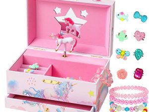 momoake Musical Jewelry Box for Girls with 8 Rings and 5 Bracelets