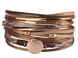 AZORA Leather Wrap Bracelets for Women Goldplated Metal Crescent Cuff Bracelet with Magnetic Buckle Casual Bohemian Wrist Bangle Jewelry Gift for Ladies Teen Girls Sister Mum
